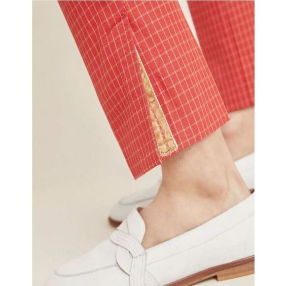 Anthropologie The Essential Slim Red Plaid Pants Slacks Size 2 - Picture 3 of 11